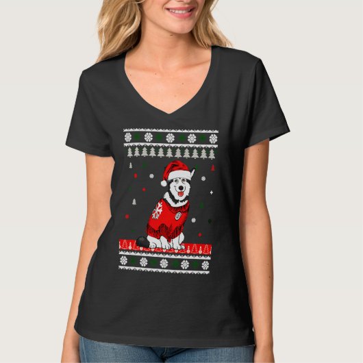 Husky Wearing Santa Hat Tree T-shirt (Voorkant)
