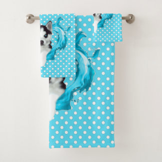 Husky Welpe blau Herz Punkte Jungen Bad Handdoek