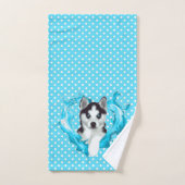 Husky Welpe blau Herz Punkte Jungen Bad Handdoek (Handdoek)