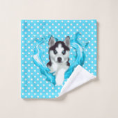 Husky Welpe blau Herz Punkte Jungen Bad Handdoek (Wasdoekje)