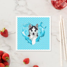 Husky Welpe blau Herz Punkte Servet