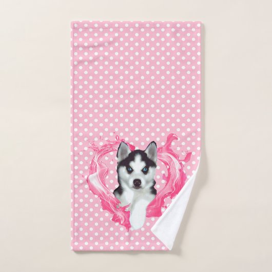 Husky Welpe rosa Herz Punkte Mädchen Bad Handdoek (Handdoek)