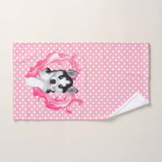 Husky Welpe rosa Herz Punkte Mädchen Bad Handdoek (Handdoek)