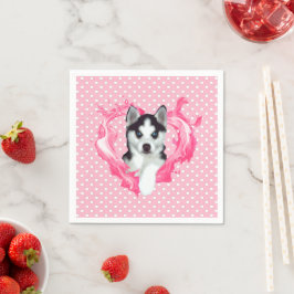 Husky Welpe rosa Herz Punkte Servet