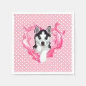 Husky Welpe rosa Herz Punkte Servet (Voorkant)
