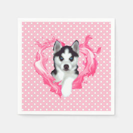 Husky Welpe rosa Herz Punkte Servet