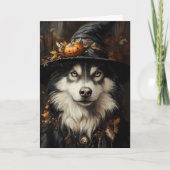 Husky Witch Halloween Feestdagen Kaart (Voorkant)