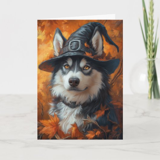 Husky Witch Halloween Feestdagen Kaart (Voorkant)