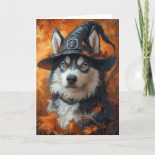 Husky Witch Halloween Feestdagen Kaart