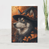 Husky Witch Halloween Feestdagen Kaart (Voorkant)