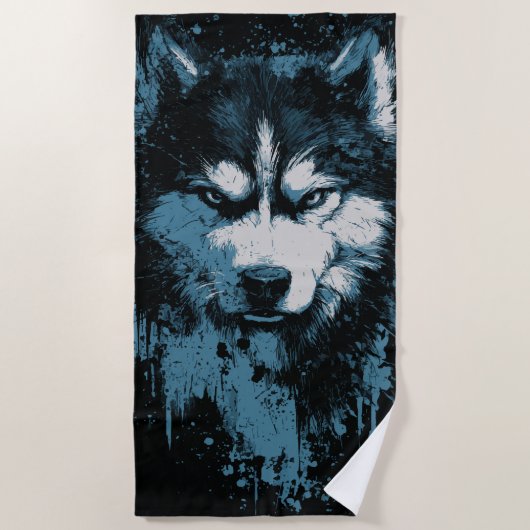 Husky Wolf Grunge Hoofd Strandlaken (Voorkant)