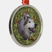 Husky Wreath Metalen Ornament (Rechts)