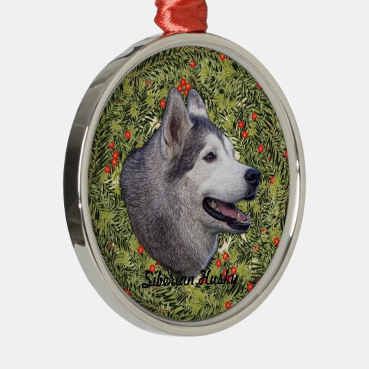Husky Wreath Metalen Ornament (Rechts)