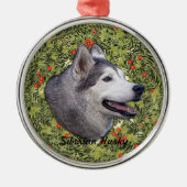 Husky Wreath Metalen Ornament (Voorkant)