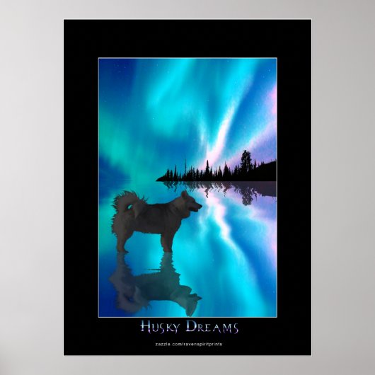 Husky & Yukon Wilderness Aurora Fantasy Art Poster (Voorkant)