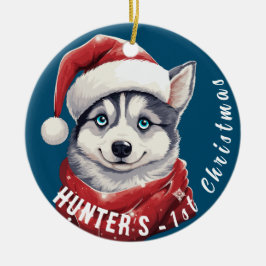 Husky's eerste Kerstmis Keramisch Ornament