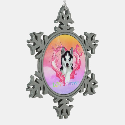 Huskywelpe mit Herz rosa Hündin love forever Tin Sneeuwvlok Ornament (Links)
