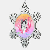Huskywelpe mit Herz rosa Hündin love forever Tin Sneeuwvlok Ornament (Rechts)