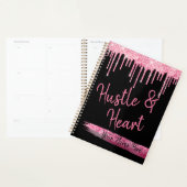 Hustle and Heart Black and Pink Glitter Girl Boss Planner (Display)