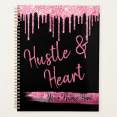 Hustle and Heart Black and Pink Glitter Girl Boss Planner (Voorkant)
