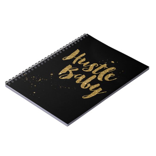 Hustle Baby-laptop, gouden glitter-penseelscript Notitieboek (Linkerzijde)