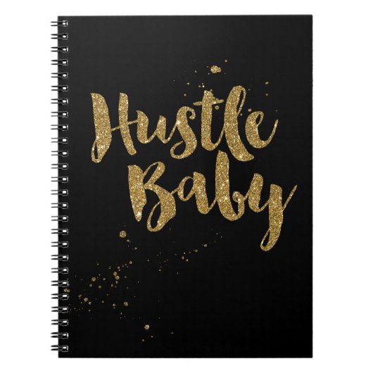 Hustle Baby-laptop, gouden glitter-penseelscript Notitieboek (Voorkant)
