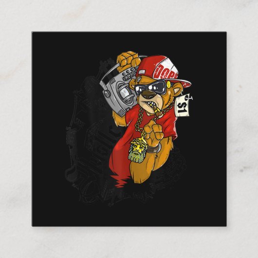 Hustle Hard Hip Hop Teddy Bear Gangster Rap Vierkante Visitekaartje (Voorkant)
