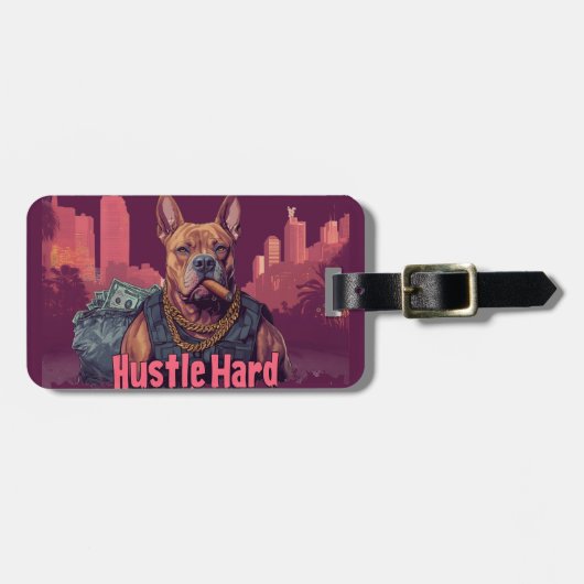Hustle Hard - Pitbull hond met geld en sigaar Bagagelabel (Voorkant horizontaal)