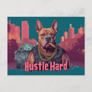 Hustle Hard - Pitbull hond met geld en sigaar Briefkaart