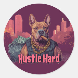 Hustle Hard - Pitbull hond met geld en sigaar Ronde Sticker