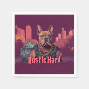 Hustle Hard - Pitbull hond met geld en sigaar Servet
