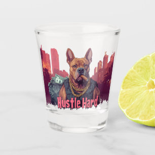 Hustle Hard - Pitbull hond met geld en sigaar Shot Glas