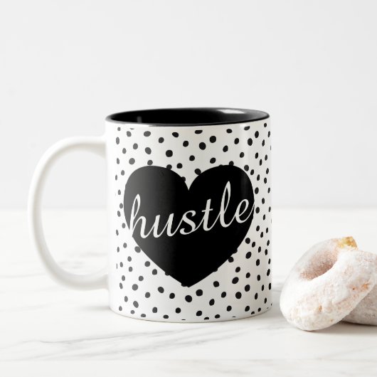 Hustle Heart Dalmatian-Stippen Tweekleurige Koffiemok (Met donut)