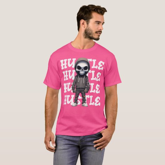 Hustle Hip Hop Skelet Urban Streetwear Geld SKU T-shirt (Voorkant volledig)