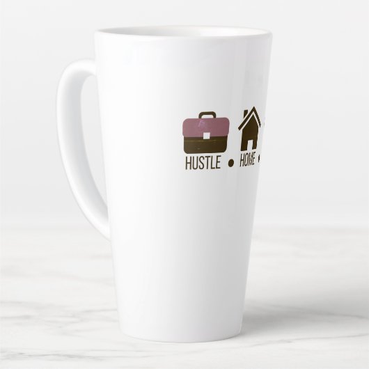 Hustle, Home, Heart: Motivatie comfortontwerp Latte Mok (Linkerhoek)