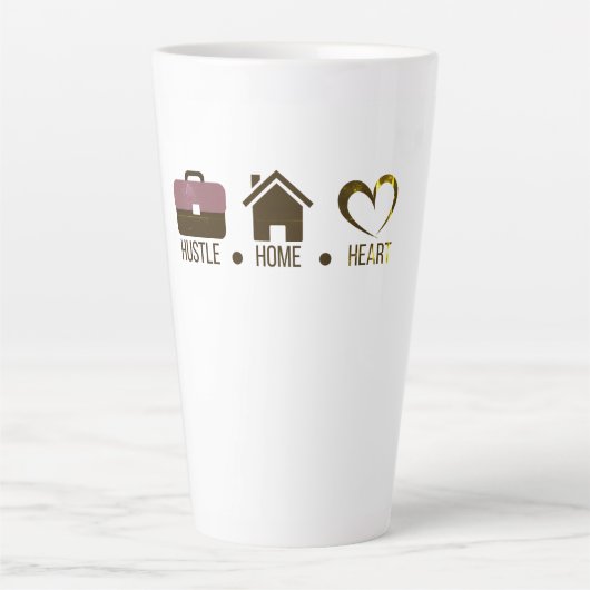 Hustle, Home, Heart: Motivatie comfortontwerp Latte Mok (Voorkant)