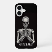Hustle & Pray Skeleton iPhone 16 Hoesje (Achterkant)