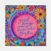 Hustle Quote Roze Bloemen Aanmoediging Girly Magneet (Voorkant)