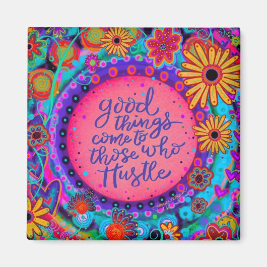 Hustle Quote Roze Bloemen Aanmoediging Girly Magneet (Voorkant)