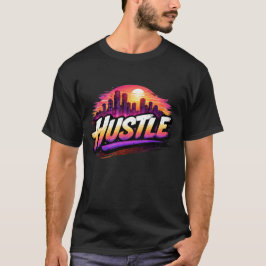 Hustle Retro Synthwave Stad Zonsondergang Kunst. T-shirt
