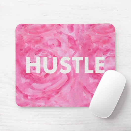 Hustle Roos Waterverf Moderne Typografie Mousepad Muismat (Met muis)