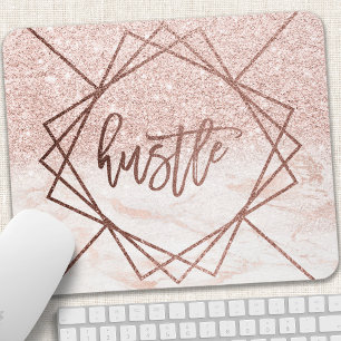 Hustle Rose Gold Marmer Blush Roze Nep Glitter Muismat