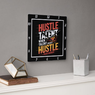 Hustle verslaat talent runner motivatie vierkante klok