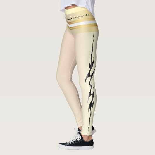 Hustle voor die spier citeren gele en zwarte tekst leggings (Links)