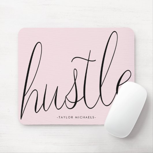 Hustle Zwart en Blush met Naam Mousepad Muismat (Met muis)