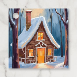 Hut in de besneeuwde winterbossen Kerstmis Bedankjes Labels