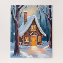 Hut in de besneeuwde winterbossen Kerstmis Legpuzzel