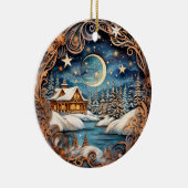 Hut in de Bossen Winternacht Keramisch Ornament (Rechts)