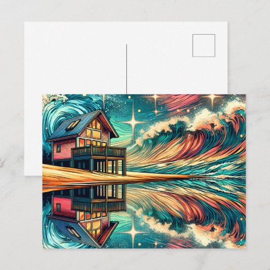 Hut op het strand Ai Art Briefkaart (Voorkant / Achterkant)