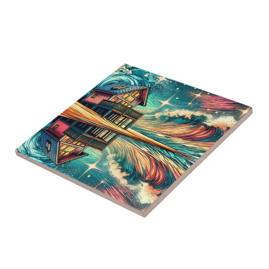 Hut op het strand Ai Art Tegeltje (Zijkant)